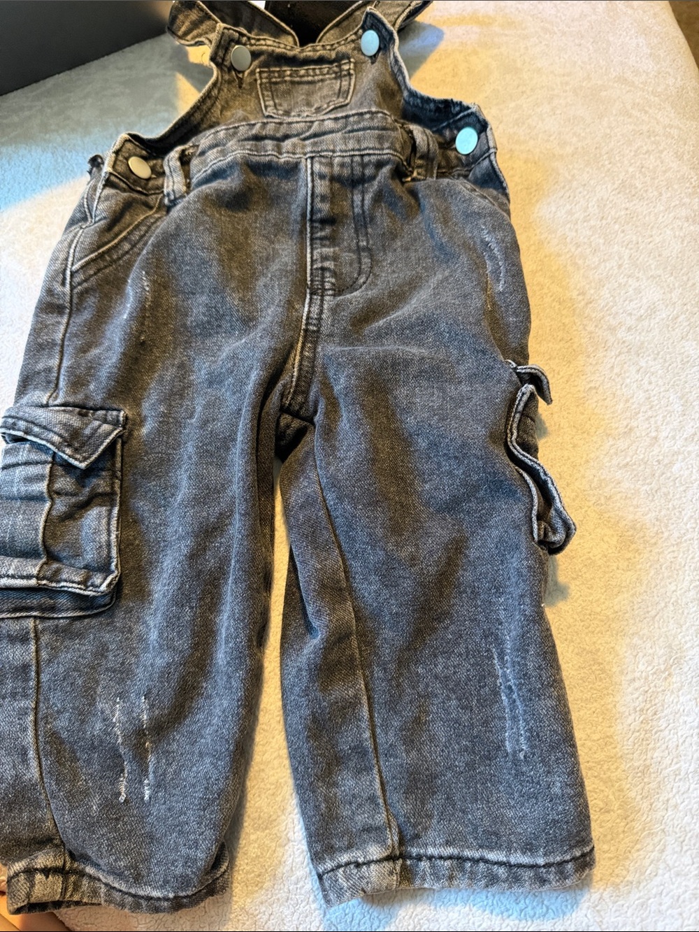 SHEIN Black Washed Denim Cargo Overalls for Kids